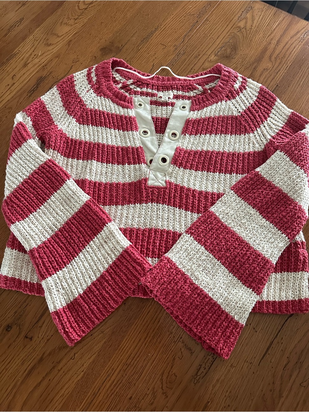Anthropologie PILCRO Bell Sleeve Henley Sweater Striped Knit Fisherman Medium
